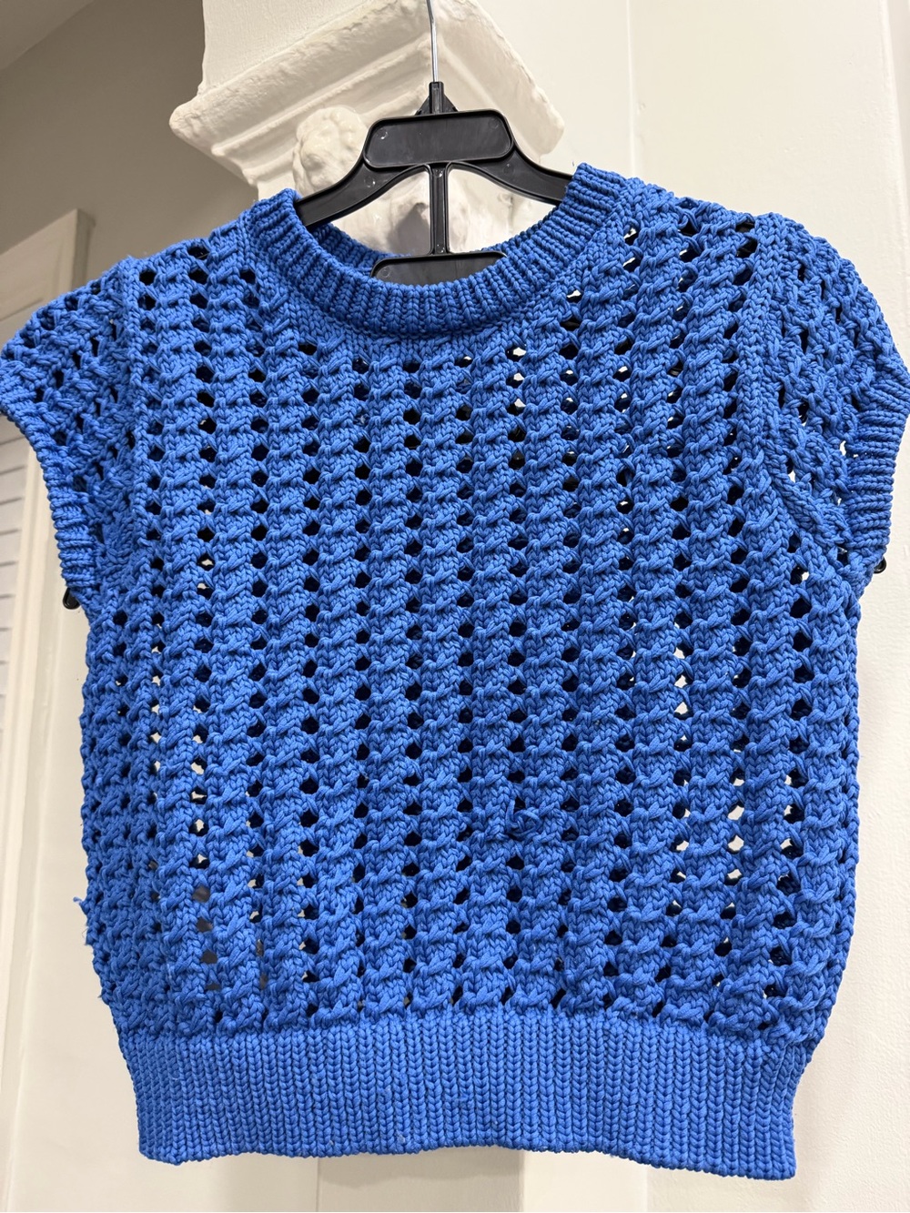 Mango Royal Blue Openwork Short-Sleeve Knit Sweater